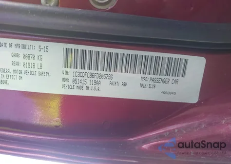 2015 Dodge Dart Limited from USA, damaged, VIN 1C3CDFCB6FD205796